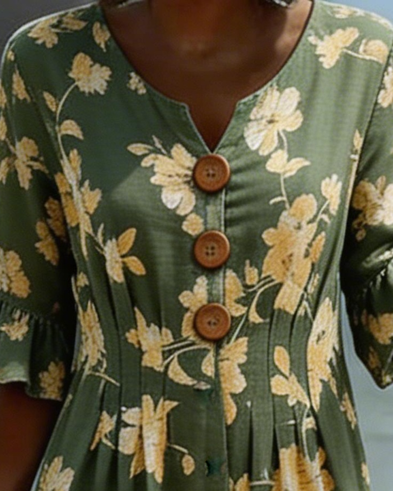 Robe Col V Boutonnage Fleuri
