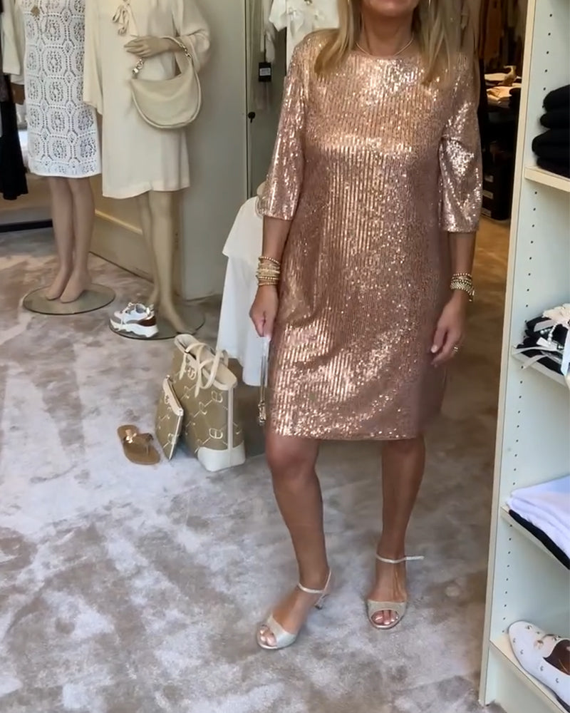 Robe droite élégante à sequins unis