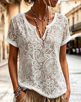 T-Shirt Découpé Dentelle Manche Courte