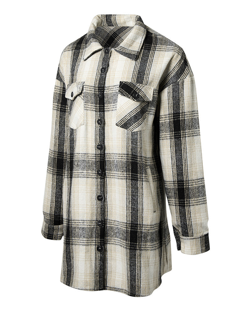 Chemise décontractée à imprimé écossais avec poche