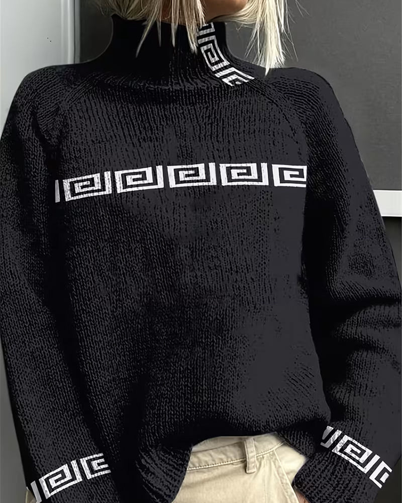 Pullover Sweat Méandre Géométrique Col Roulé