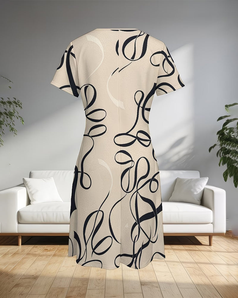 Robe Imprimé Lignes Col Rond