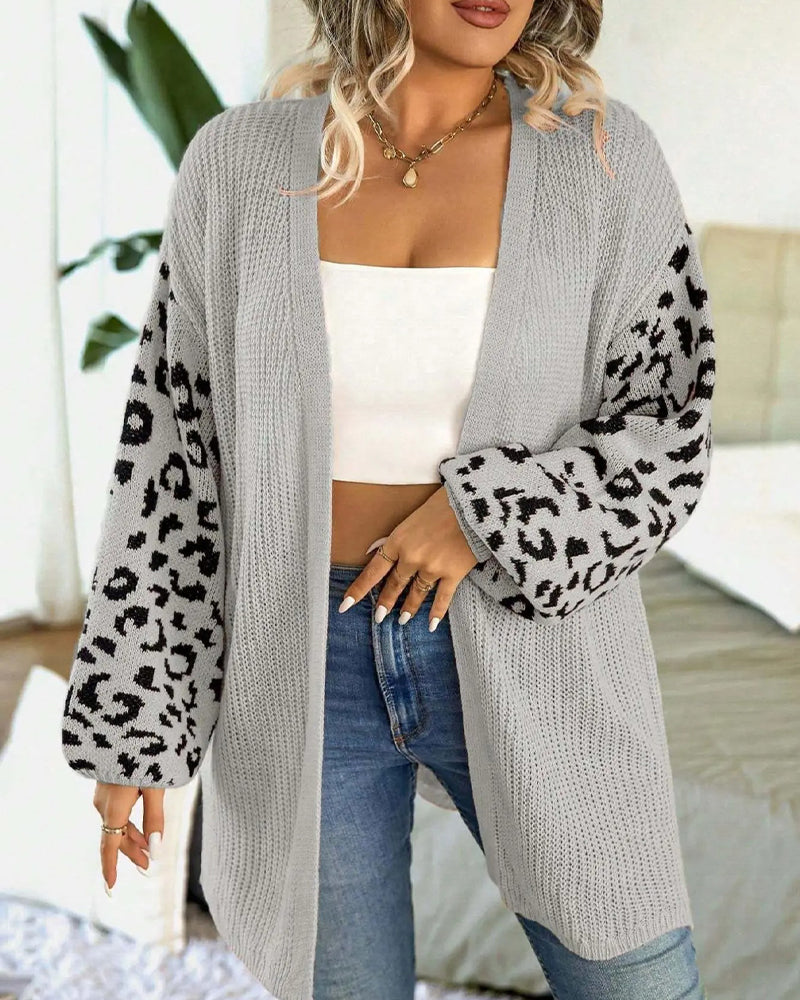 Cardigan Imprimé Léopard Manche Longue Patchwork