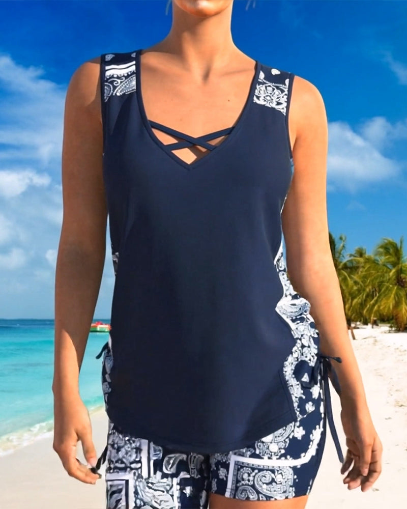 Tankini Vacances Imprimé À Bretelles Croisées