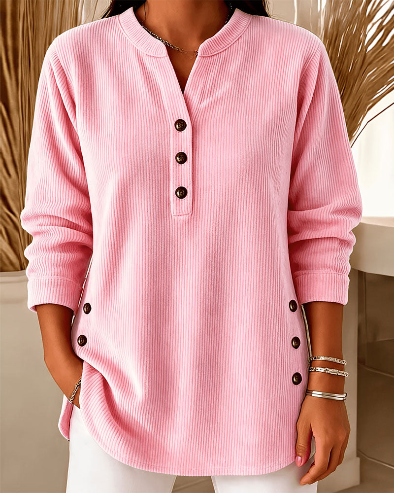 Blouse Bouton Unie Manche Longue