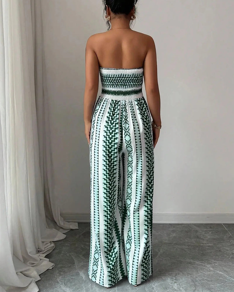 Jumpsuit Géométrique Bandeau Fente Jambe Large