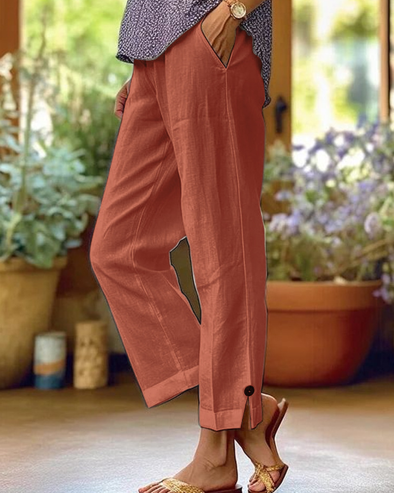 Pantalon Uni Jambe Droite Décontracté