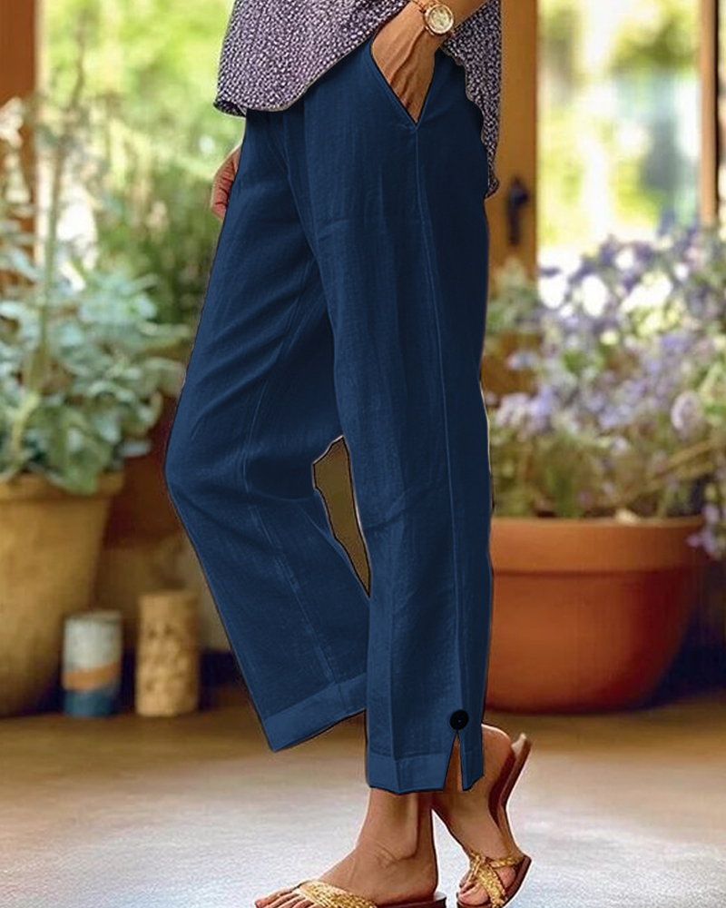 Pantalon Uni Jambe Droite Décontracté