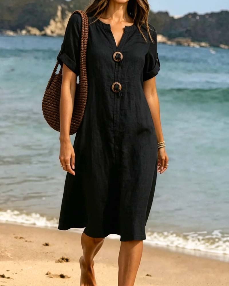 Robe Décontractée Col V Uni