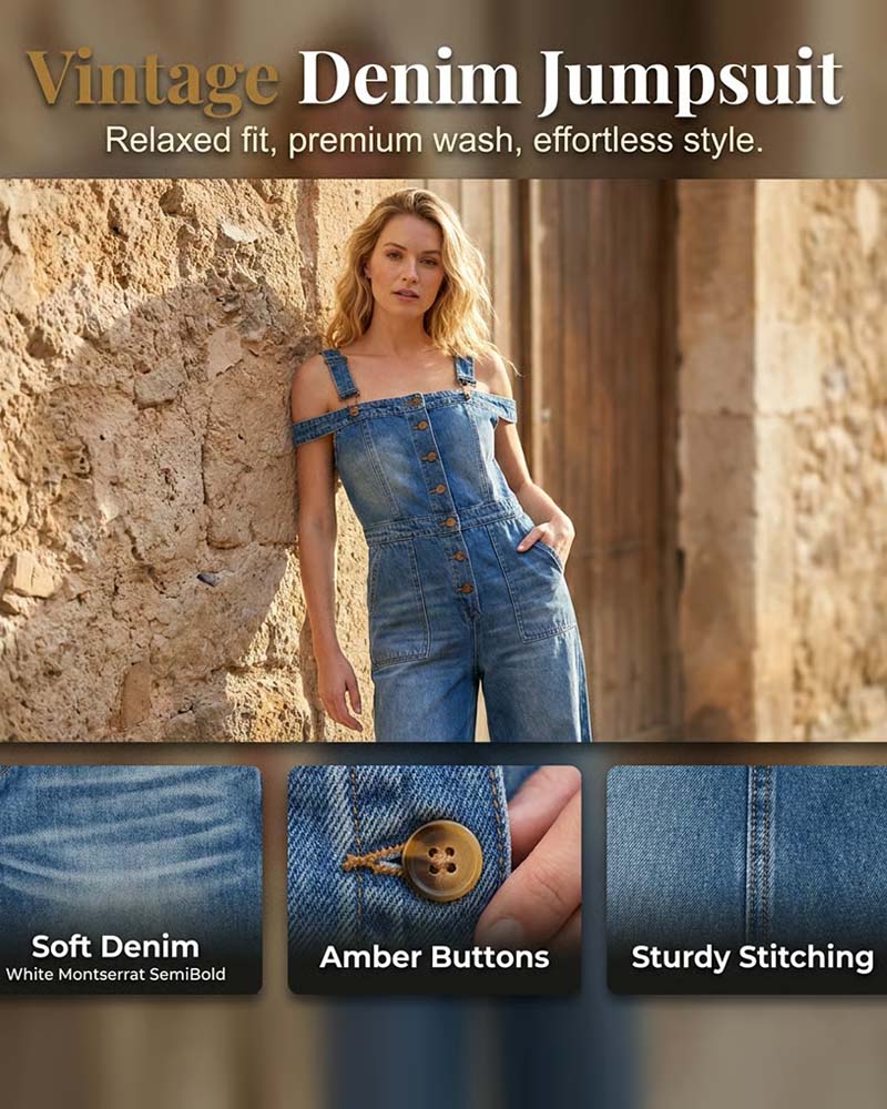 Jumpsuit Bretelle Spaghetti Épaule Dégagée Jambe Large Denim