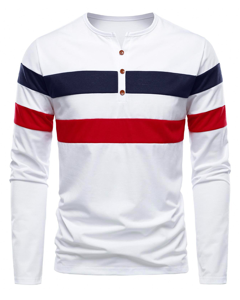 T-Shirt Col Rond Rayé Manches Longues Homme
