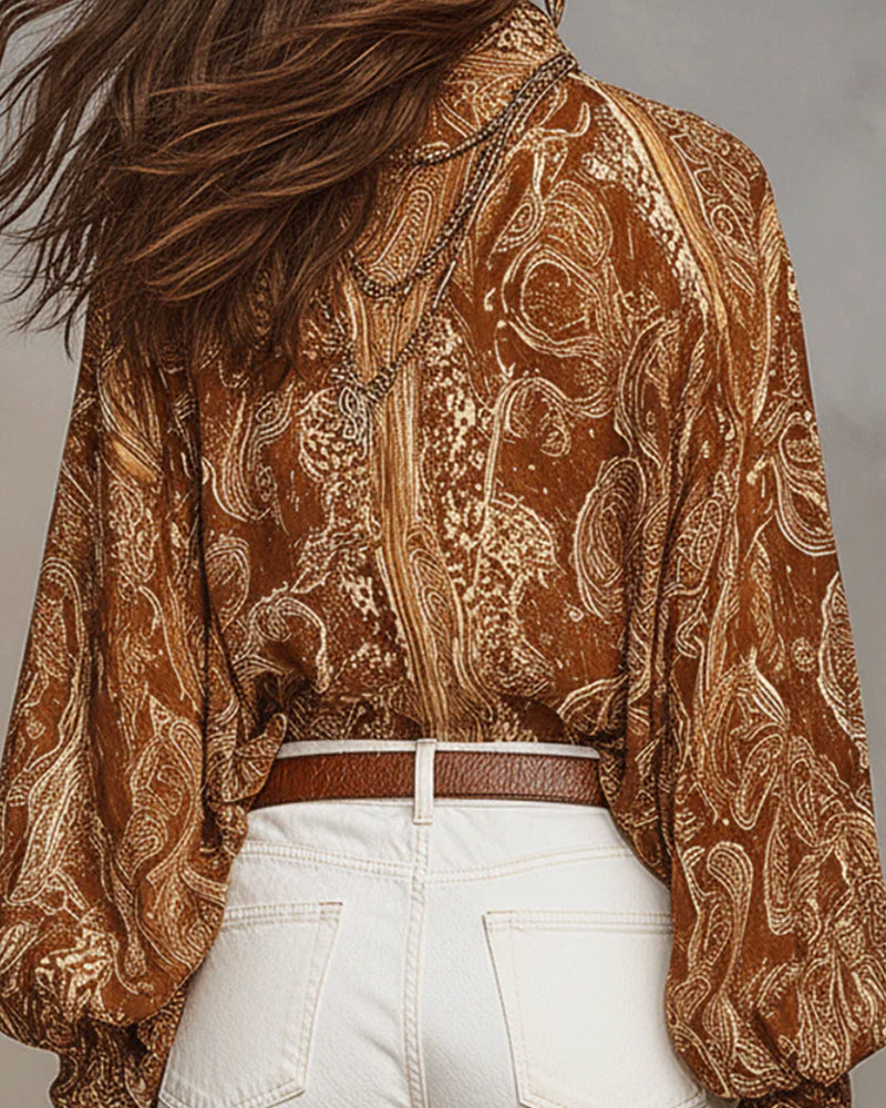 Blouse Col V Imprimé Décontractée