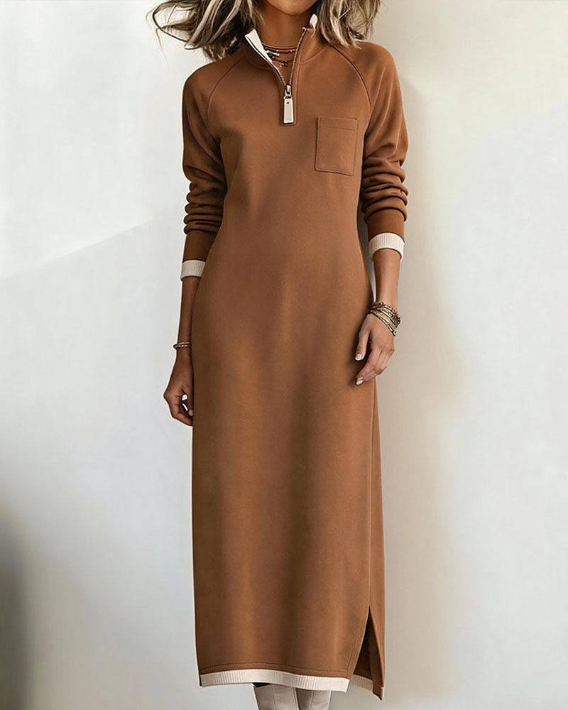 Robe Demi-Fermeture Éclair Col Montant Sweatshirt