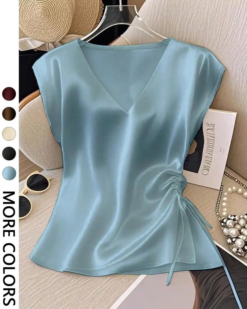 Blouse Sans Manches Col V À Cordon