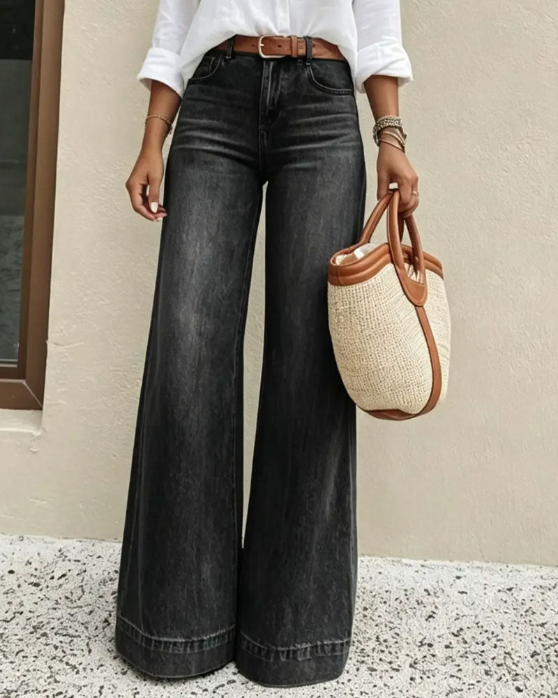 Pantalon Dégradé Jambe Large Denim