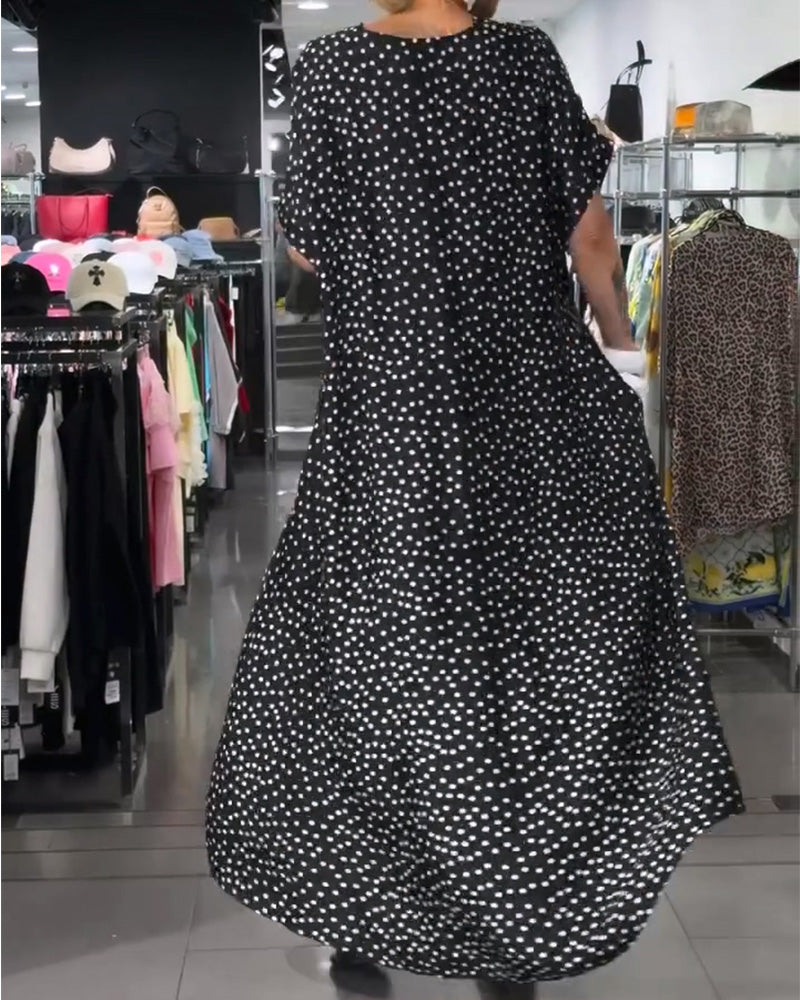 Robe Col-V Pois Ample Évasée