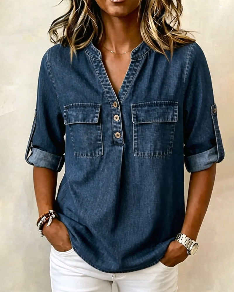 Blouse Denim Col V Décontractée