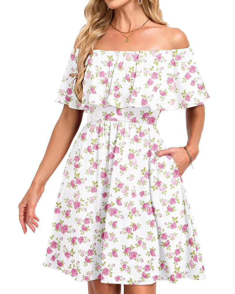 Robe Florale Épaules Dénudées Midi