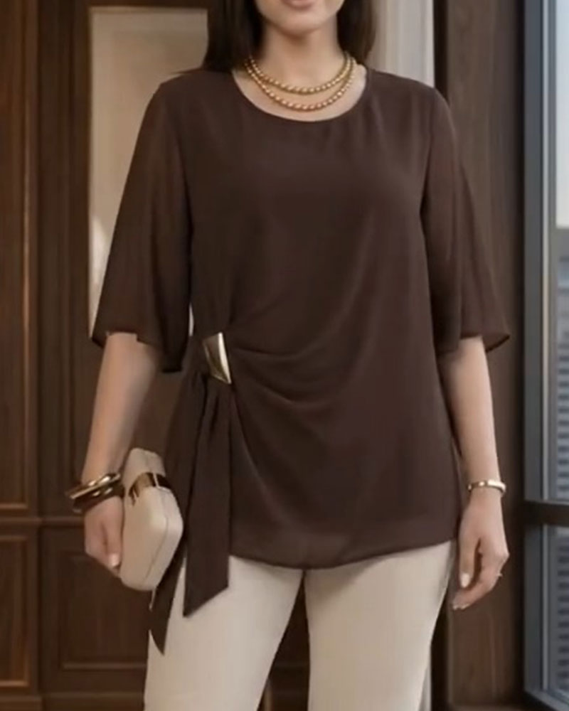 Blouse Col Rond Froncée Décontractée