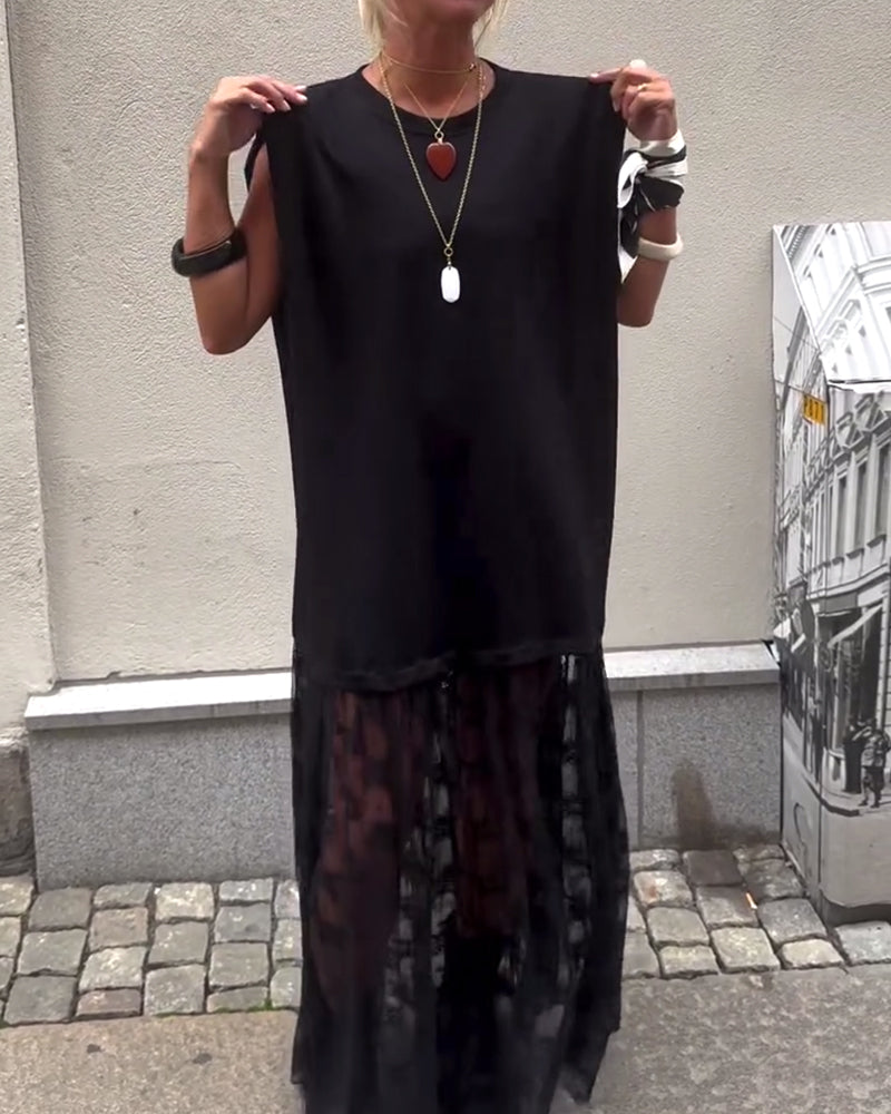 Robe sans Manches en Mesh et Patchwork