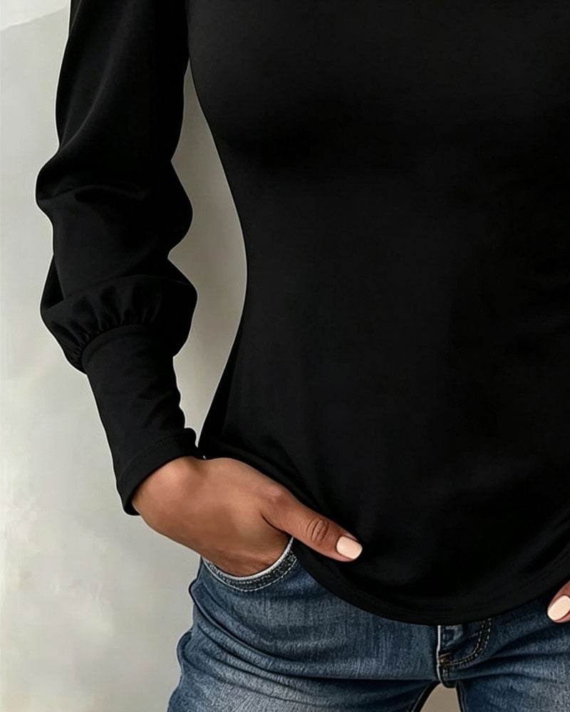 Top Mesh Creux Puff Manche Longue