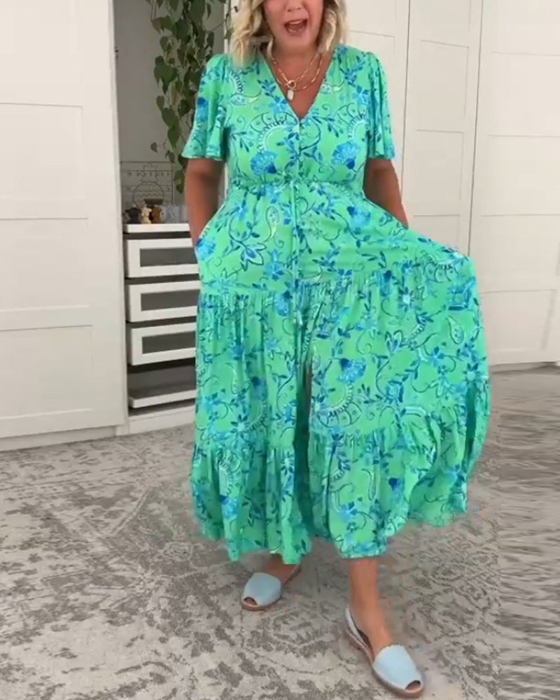 Robe à manches courtes avec poches et imprimé