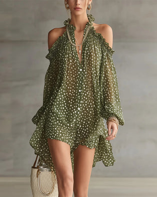 Robe À Pois Halter Décolleté Dégagé