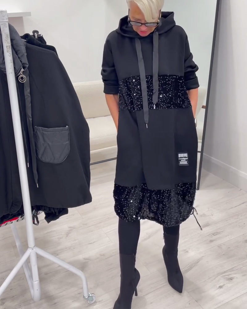 Robe À Capuche Avec Patchwork Tendance