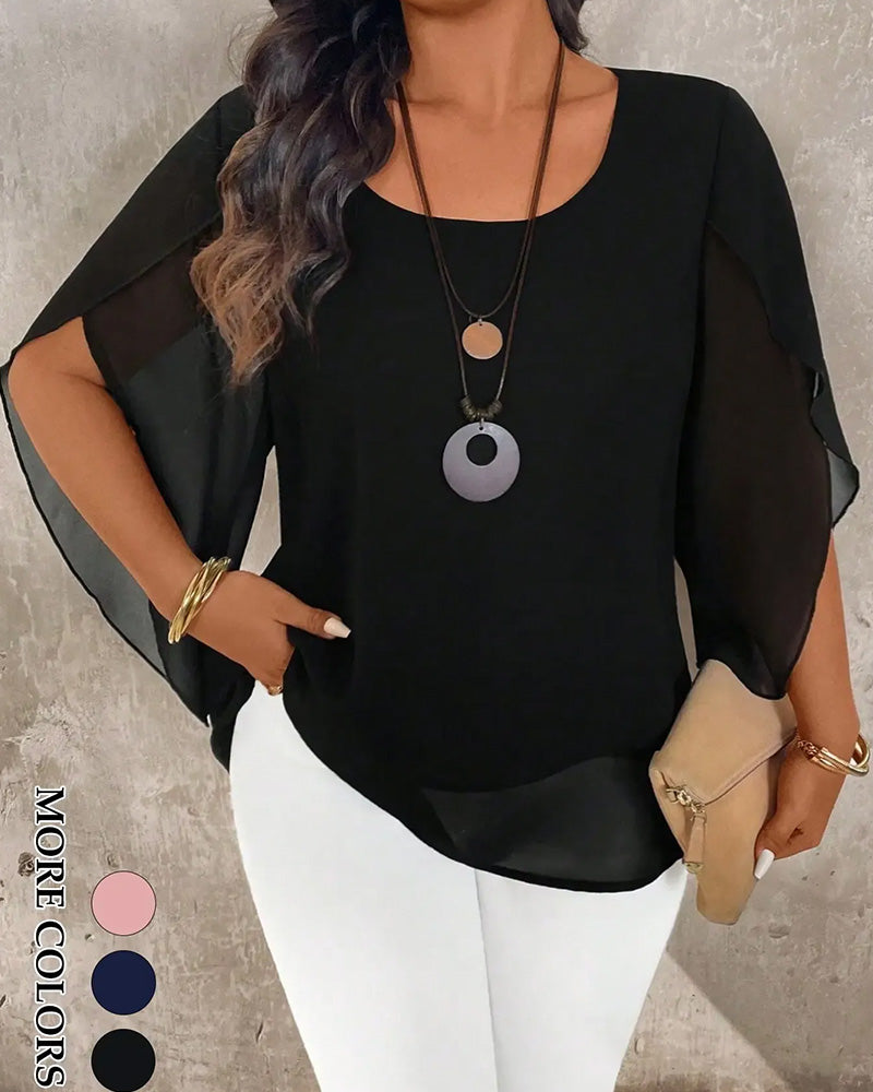 Blouse Col Rond Irrégulière Unie