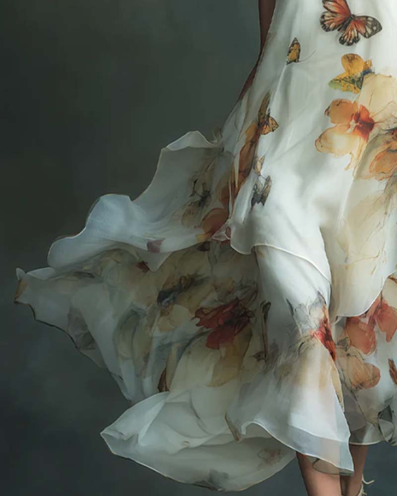 Robe Sans Manches Papillon Imprimé