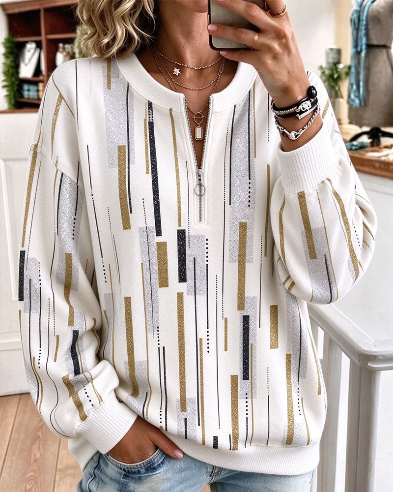 Sweat Demi-Zip Rayé Loose