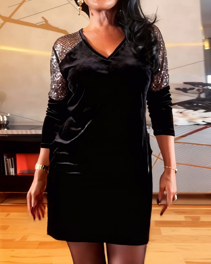 Robe tendance en patchwork de velours à manches longues