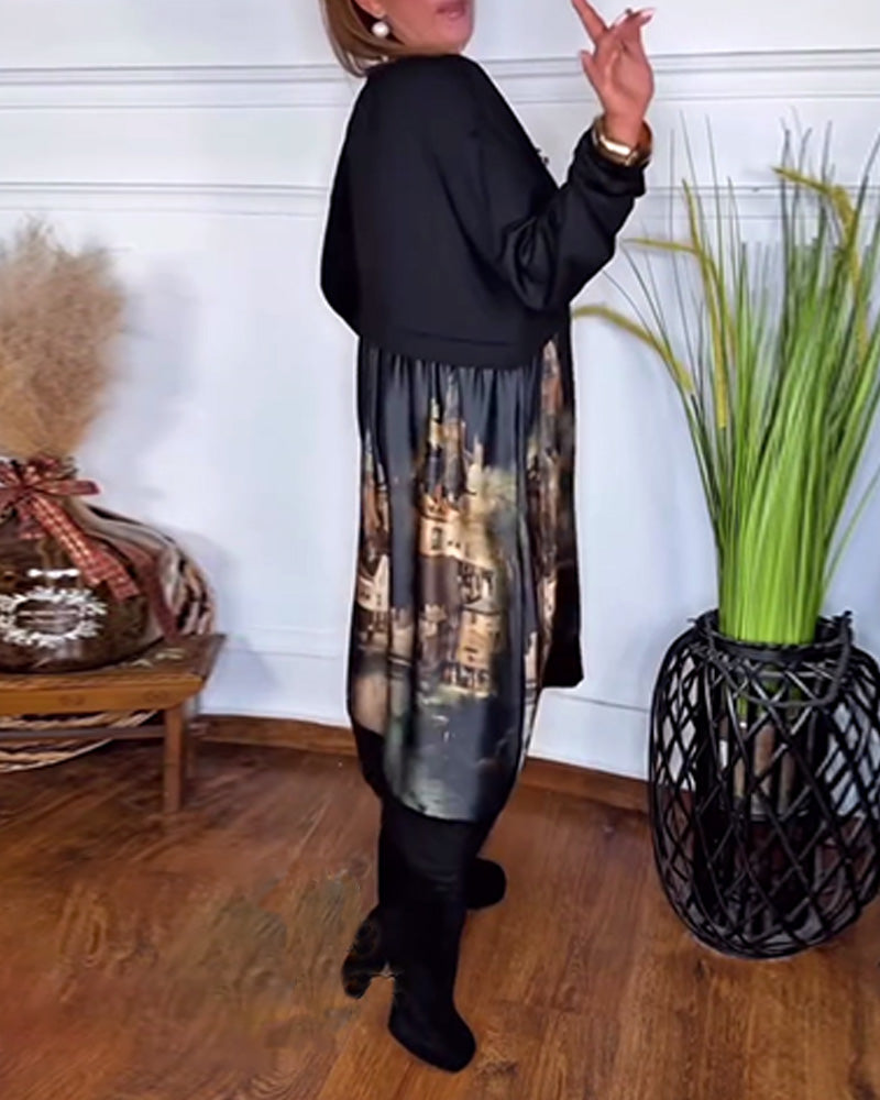 Robe décontractée imprimée à manches longues