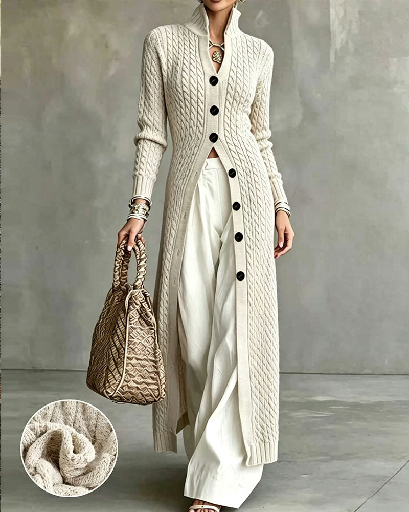 Cardigan Col Montant Tresse Bouton Long