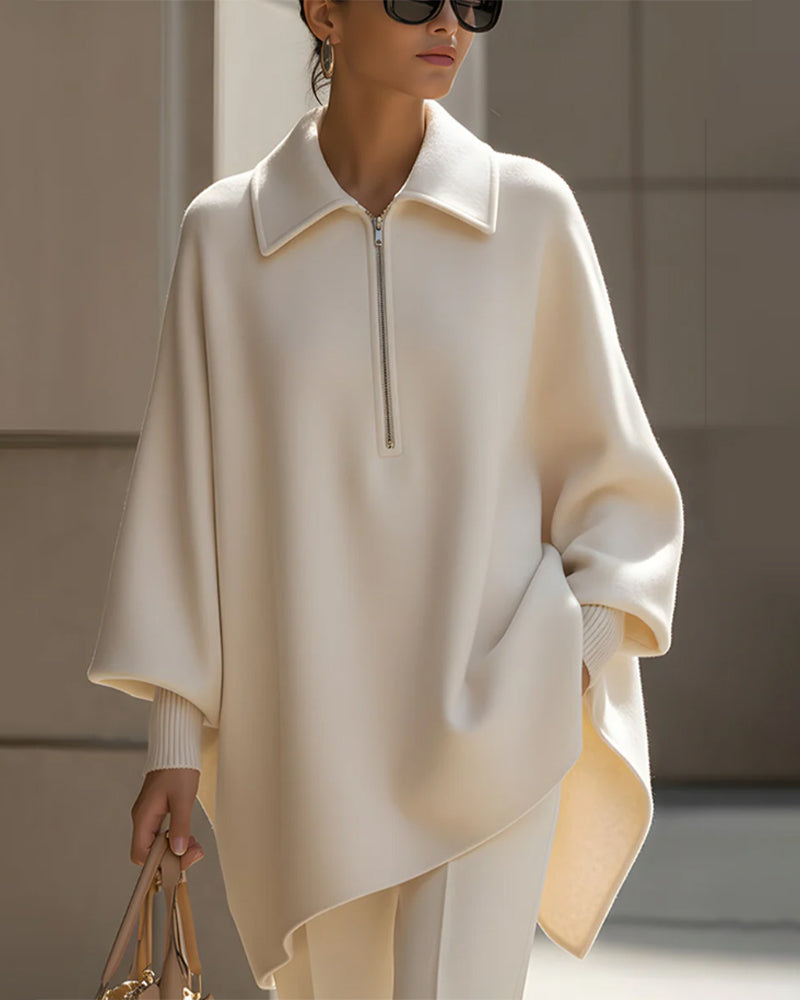 Sweat À Demi-Zip Avec Manches Lanterne Et Col À Revers