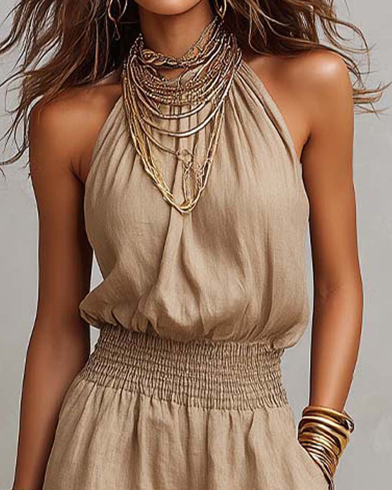 Combinaison Élégante Halter Froncée