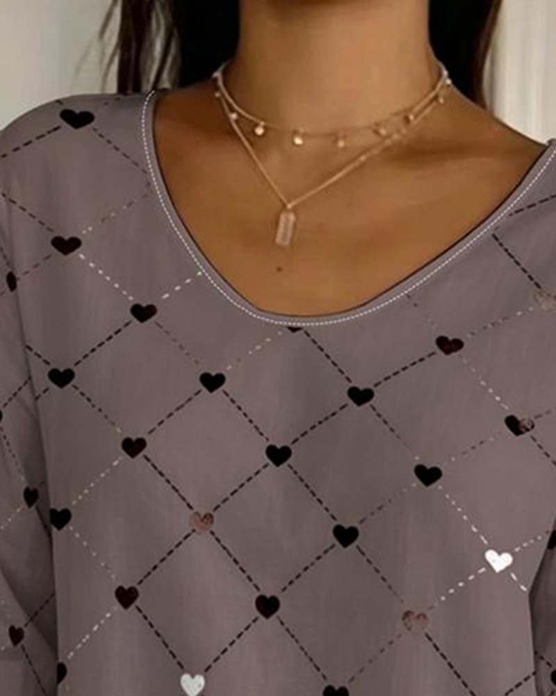 T-Shirt Cœur Carreau Col V