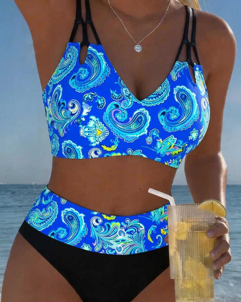 Bikini Bloc De Couleur Bretelle Paisley