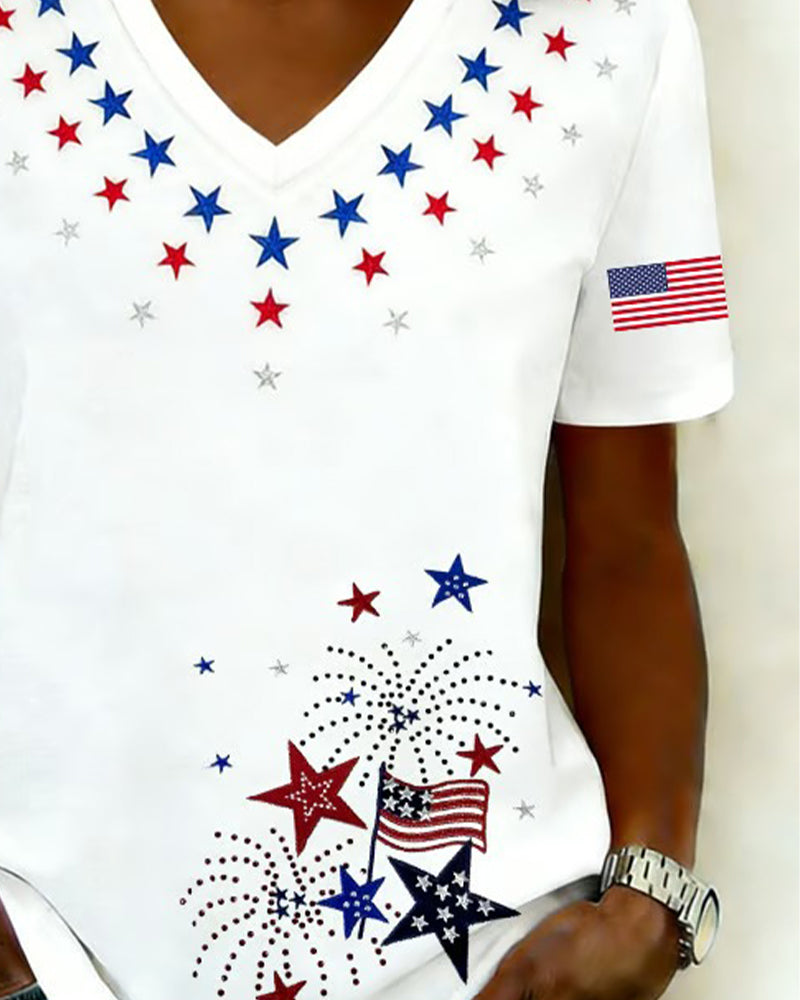 T-Shirt Col V Imprimé Décontracté