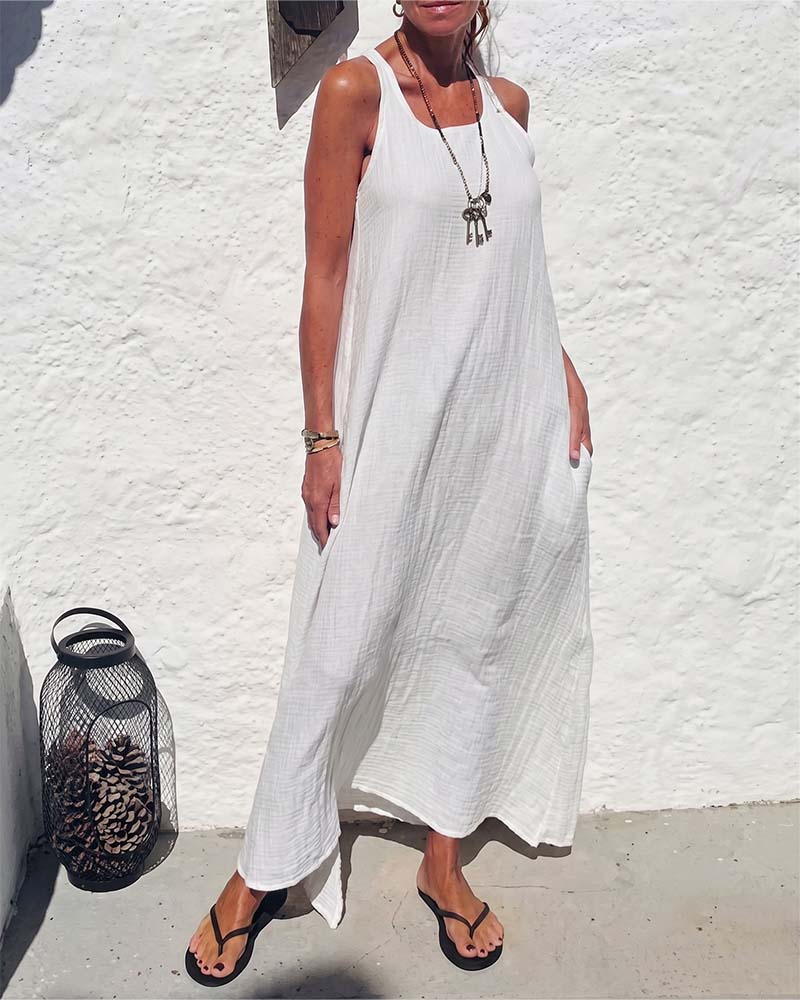 Robe Col U Sans Manches Lâche Jupe Ample