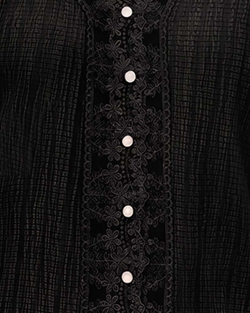 Chemisier Dentelle Patchwork Col V Manche Bouffante