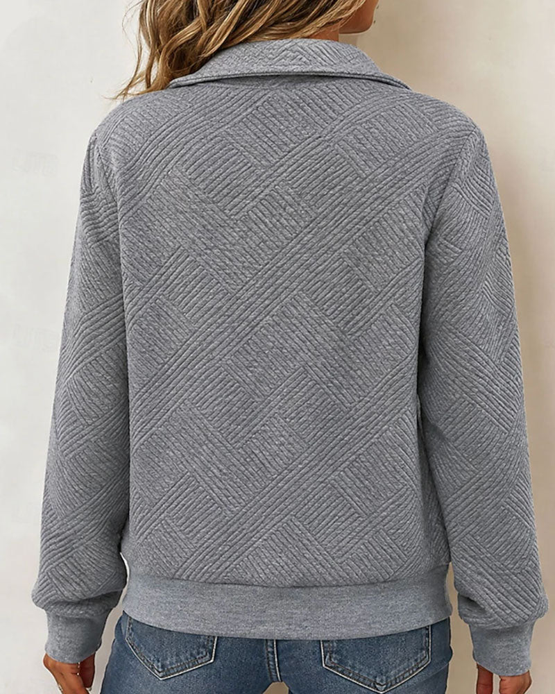 Sweatshirt Diamant Matelassé Jacquard Bloc-Couleur Col Revers