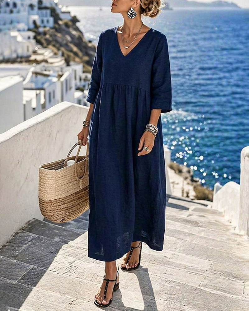 Robe Unie Col V Ligne A