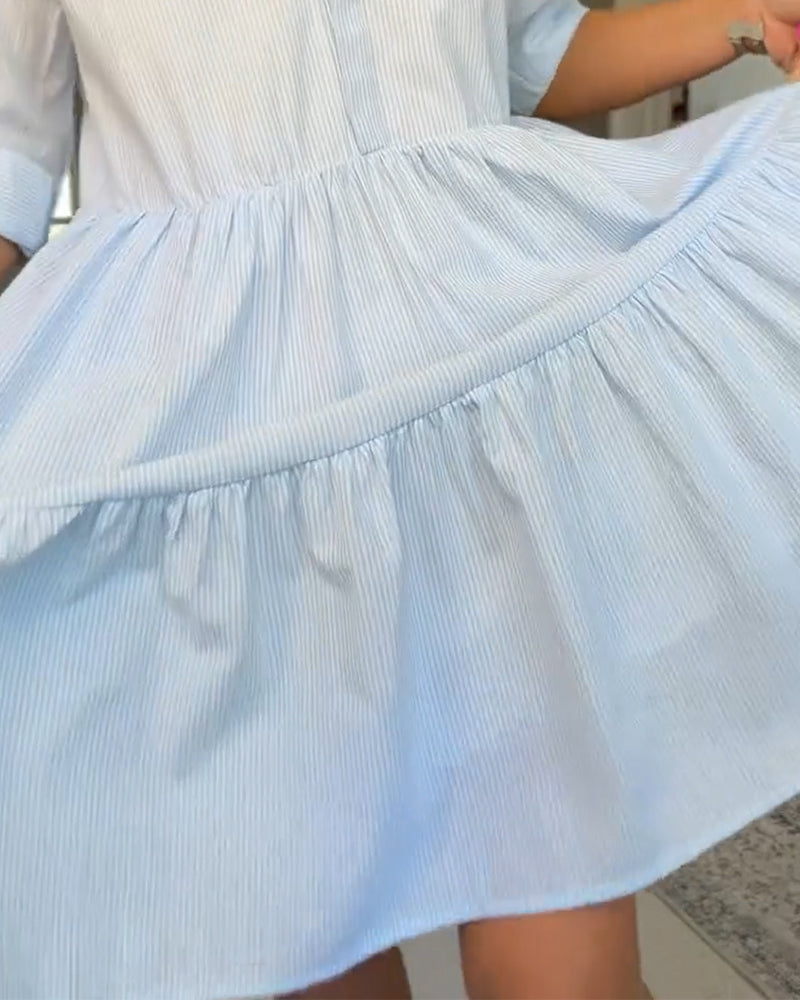 Robe Col De Chemise Rayée Patchwork