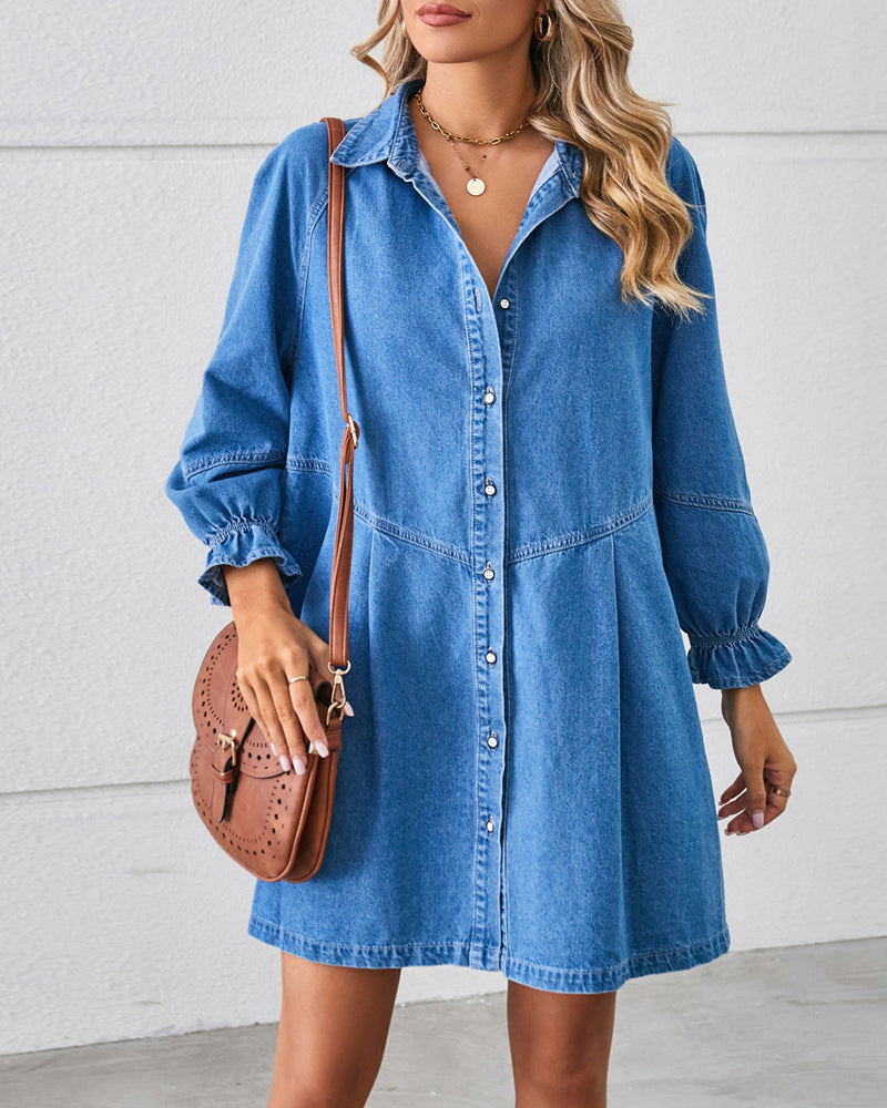 Robe Jean Patchwork Manches Longues