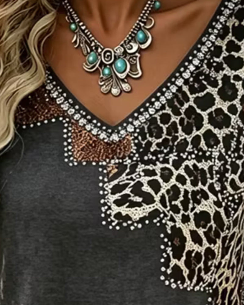 Blouse Col V Léopard Imprimé