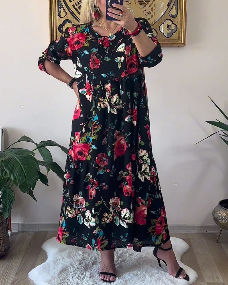 Robe Ample Oversize Col Rond Imprimée