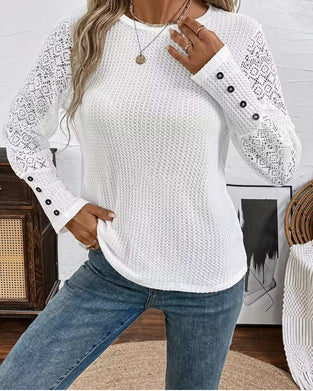 Haut Dentelle Crochet Manches Longues