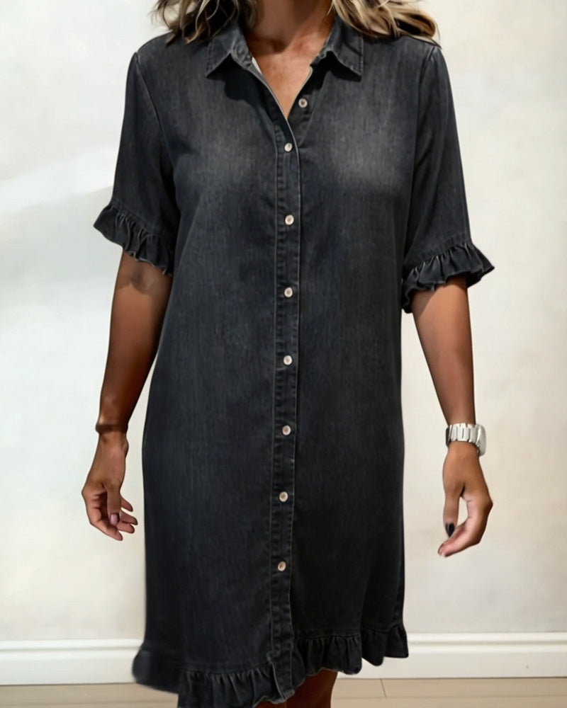 Robe Chemise En Denim À Volants