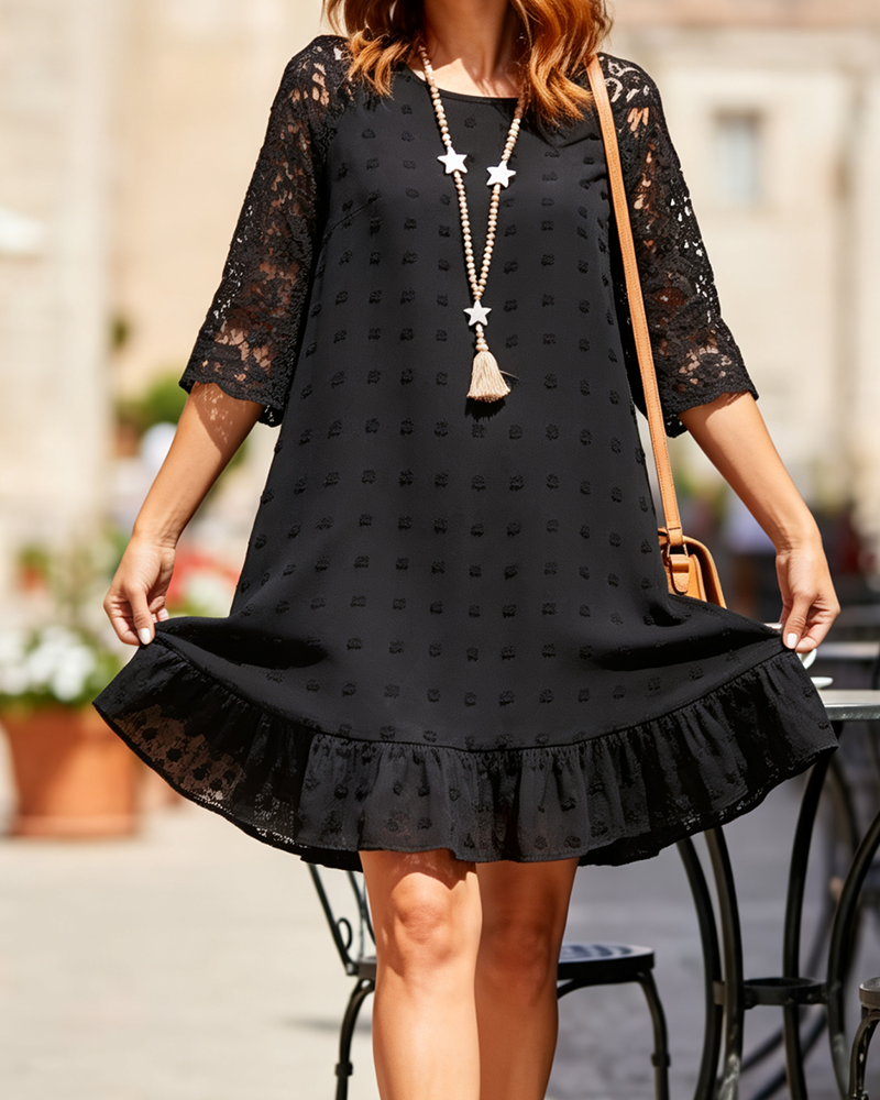 Robe Jacquard Dentelle Manche Patchwork